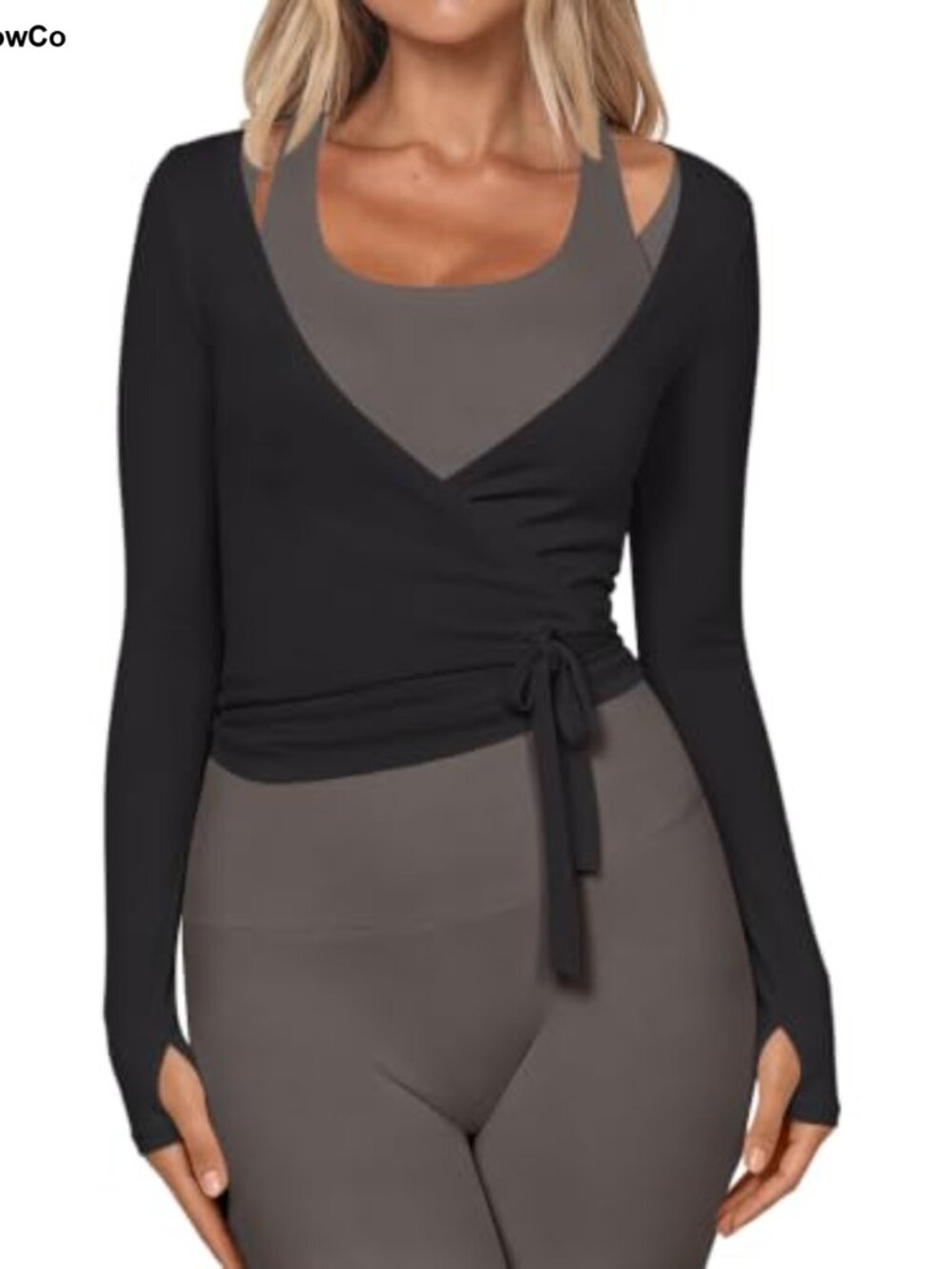 Loovoo Ballet Wrap Top Long Sleeve Thumbholes Pilates Dance Shirt
